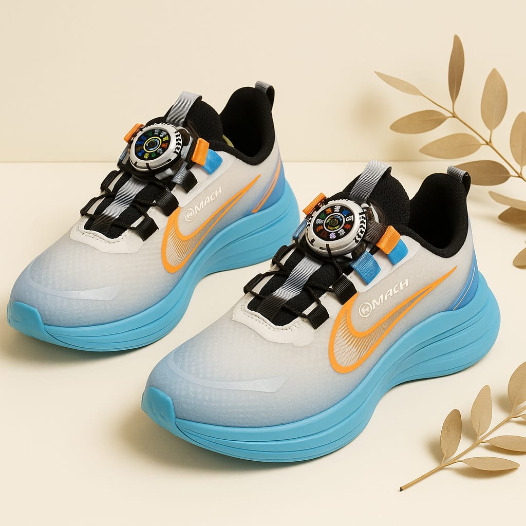 Kids’ Blue & orange Sports Running Shoes with Smart Dial Lock (SS-9908)