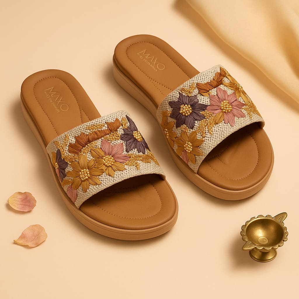 Mayo Comfort Women's Embroidered Slip-On Flats – Floral Ethnic Collection (1002)
