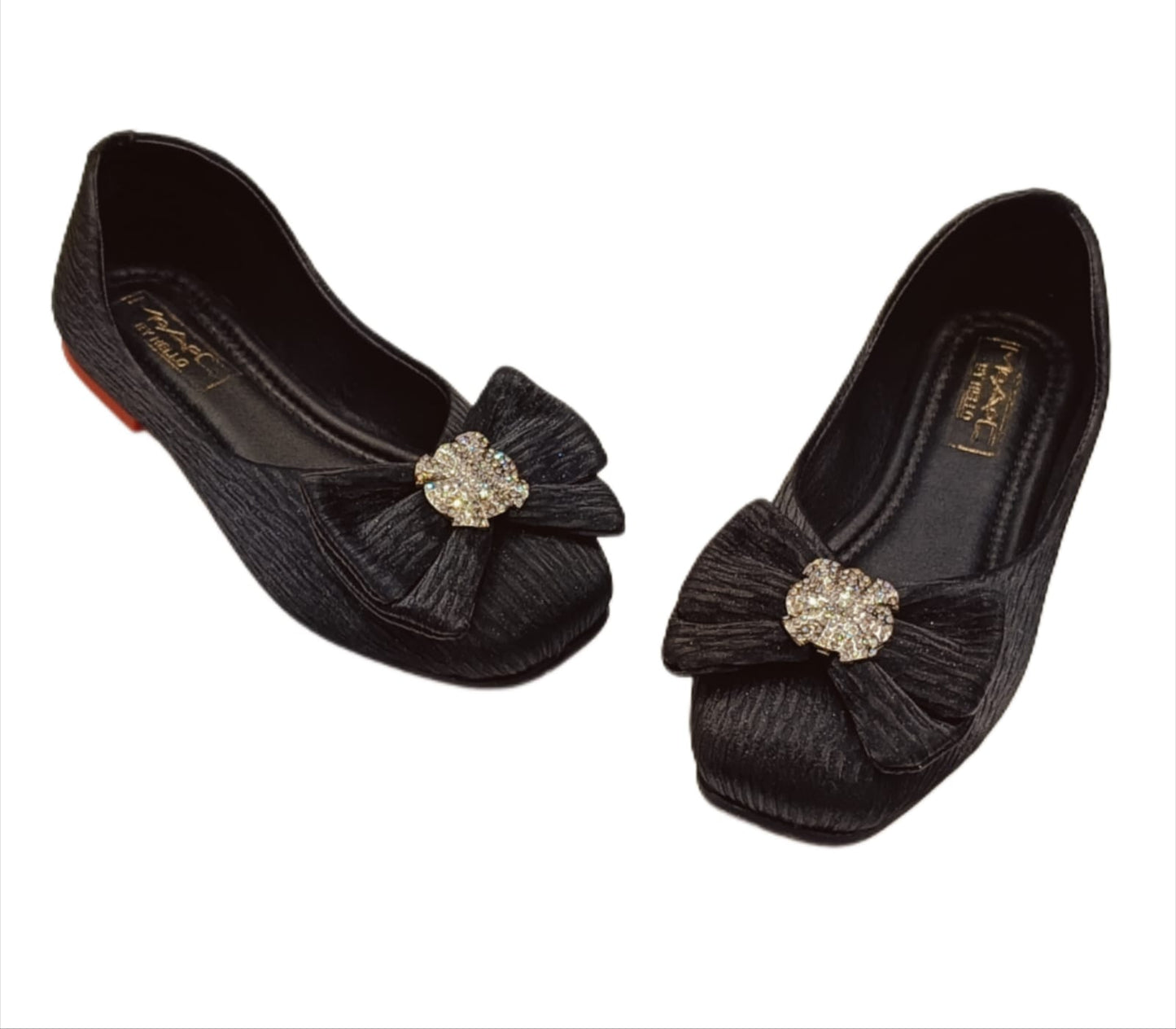 Kids’ Party Wear Ballerina Belly Shoes with Bow & Sparkling Stone Embellishment (KB-038)