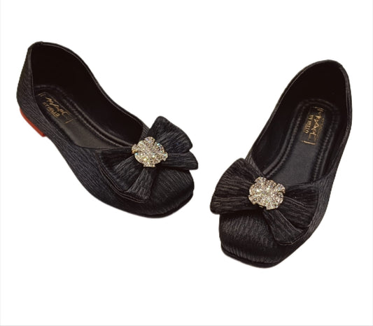 Kids’ Party Wear Ballerina Belly Shoes with Bow & Sparkling Stone Embellishment (KB-038)