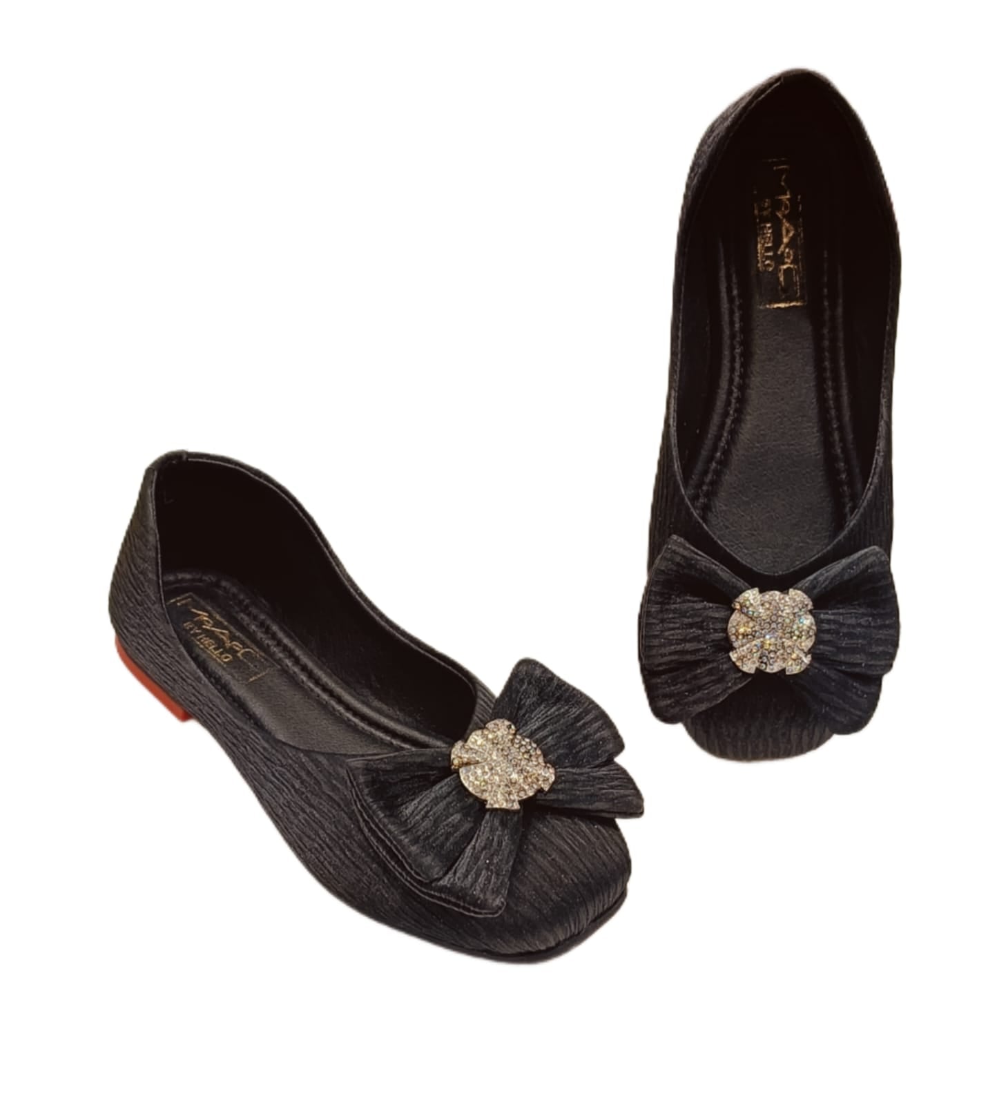 Kids’ Party Wear Ballerina Belly Shoes with Bow & Sparkling Stone Embellishment (KB-038)