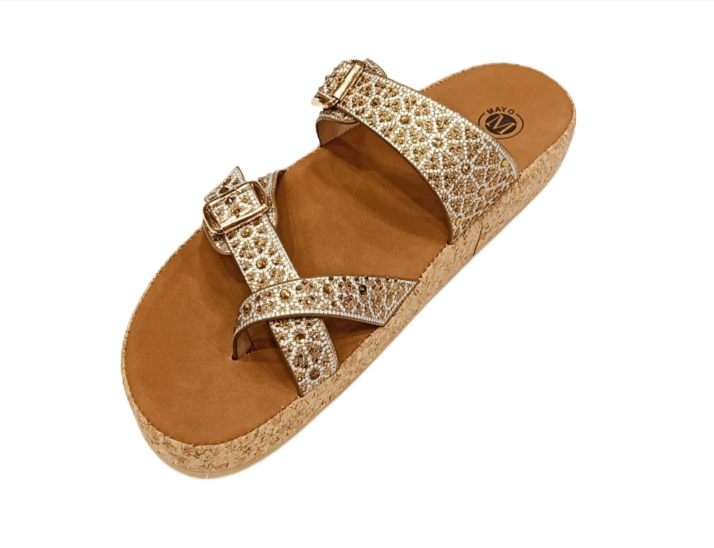 Women’s Dual-Buckle Embellished Comfort Sandals with Cork Sole (LC-33047)