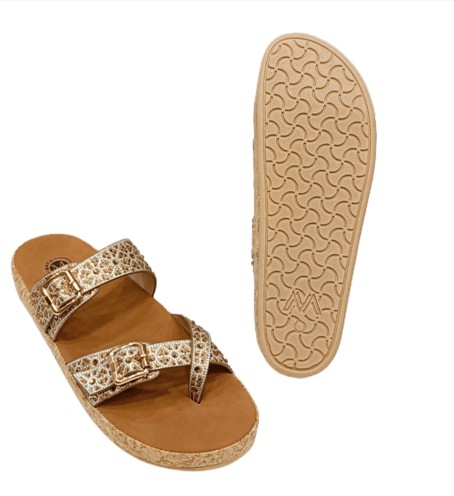 Women’s Dual-Buckle Embellished Comfort Sandals with Cork Sole (LC-33047)