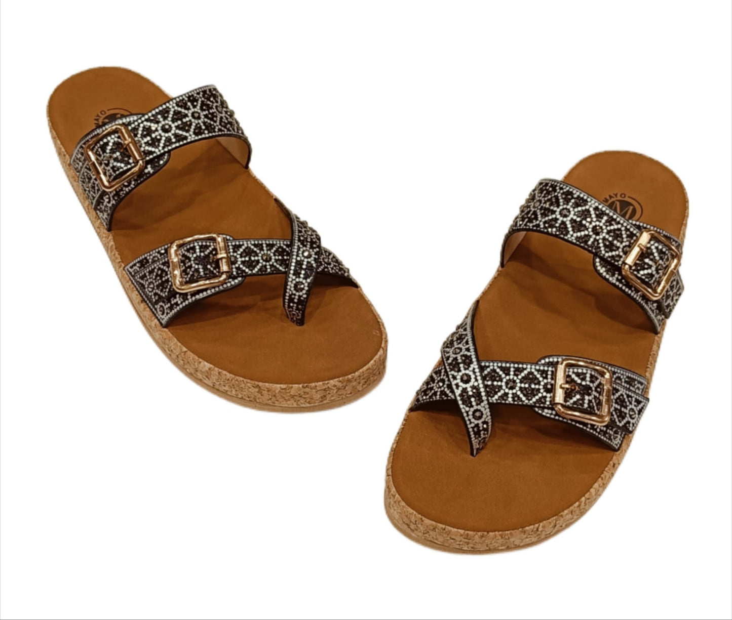 Women’s Dual-Buckle Embellished Comfort Sandals with Cork Sole (LC-33047)