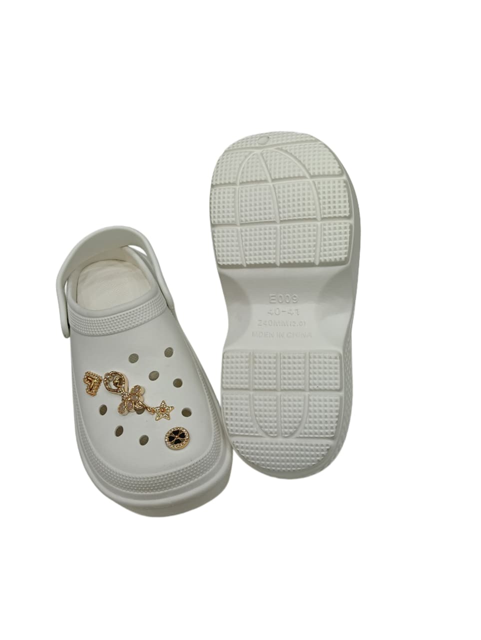 Women’s Stylish Embellished Clogs with Golden Charms – Lightweight & Comfortable Slip-On Sandals (KKN-E009)