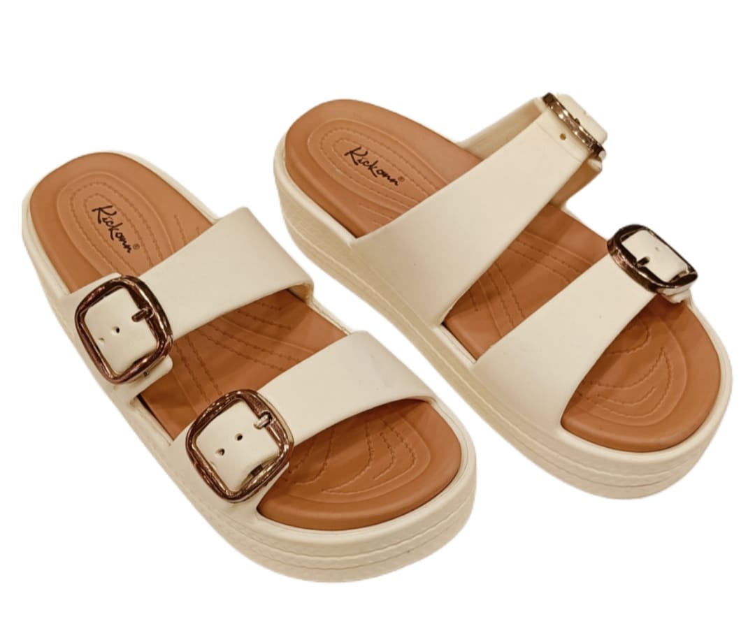 Women’s Double Buckle Strap Platform Sliders – Stylish Casual Comfort Sandals (KKN-003)