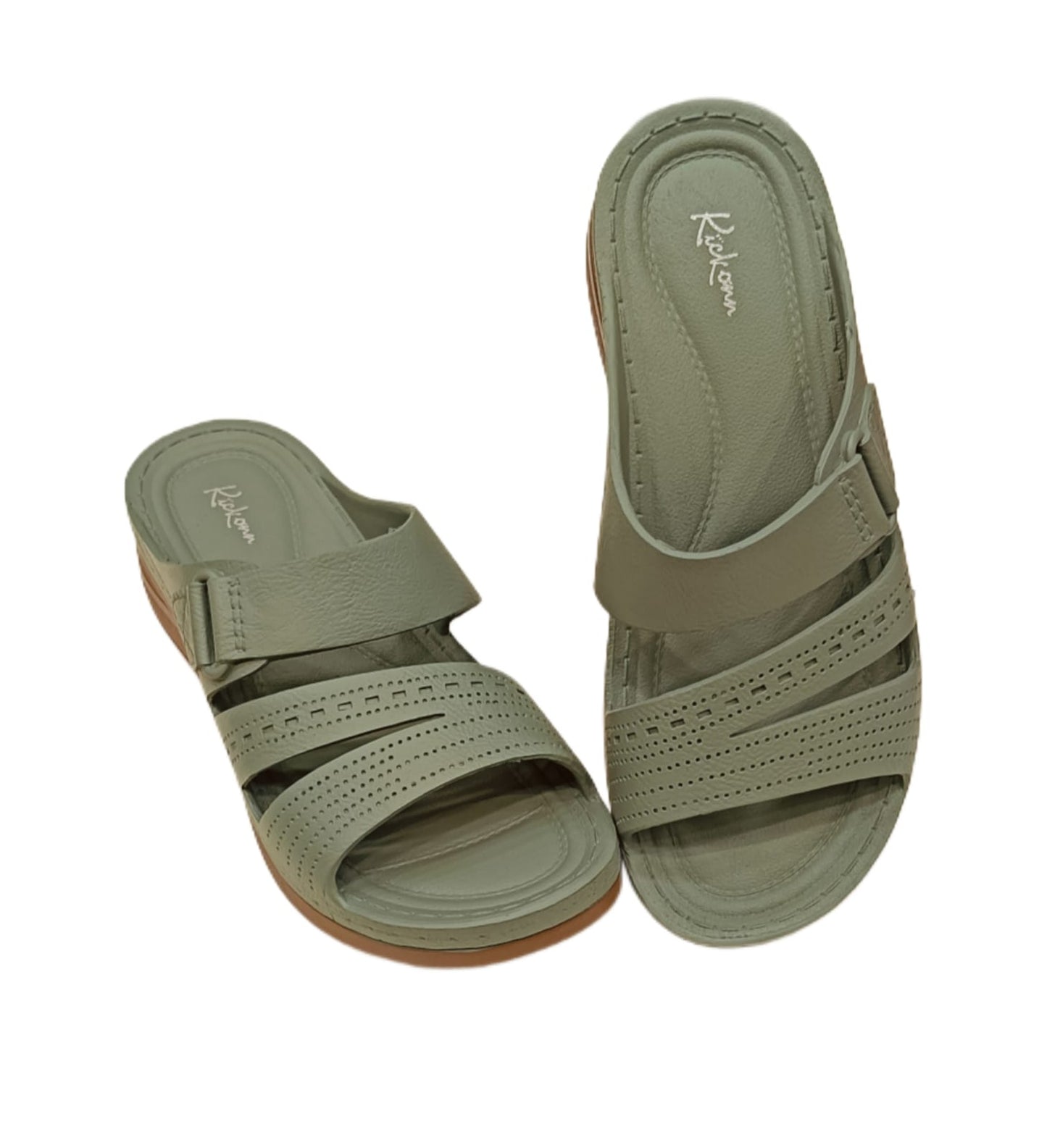 Women’s Comfortable Slip-On Sandals with Perforated Design & Low Wedge Sole – Everyday Casual Footwear (KKN-008)