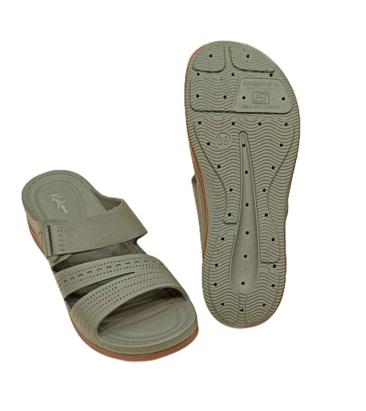 Women’s Comfortable Slip-On Sandals with Perforated Design & Low Wedge Sole – Everyday Casual Footwear (KKN-008)